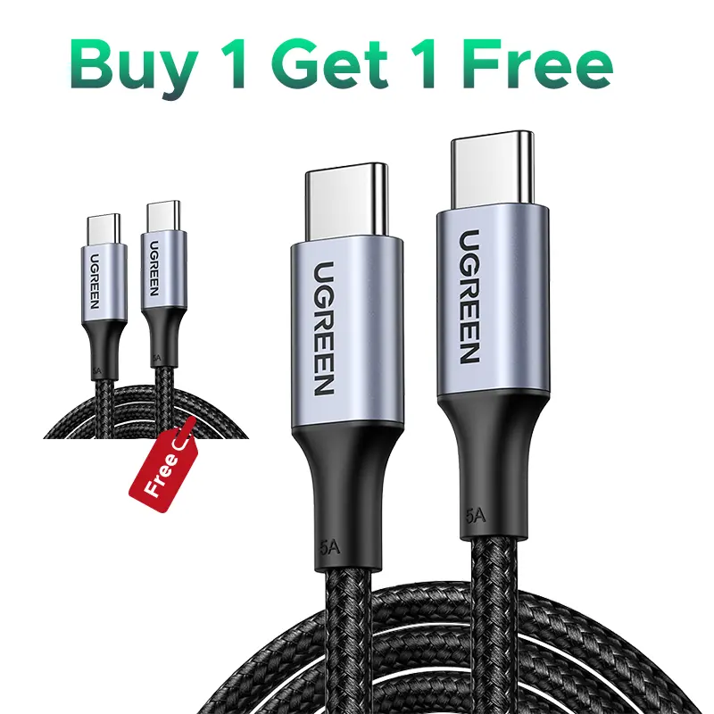 (Buy 1 Get 1 Free) UGREEN USB C to USB C Cable ,100W Type C Flow Cord, Fast Charging for iPhone 17/16 Series, MacBook Pro 2020, iPad Pro, Dell XPS, Samsung Galaxy S24/S23/S22 Ultra, Switch, Pixe,3.3FT Black, portable charger,Summer Sale