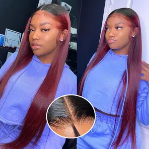 [New In】Bling Hair T1B 99J Glueless wigs Human Hair Ombre Burgundy 5x5 Pre Cut Lace Closure Wig Straight 1b/99j Color Wig For Women Ready Go Glueless Human Hair Natural Hairline