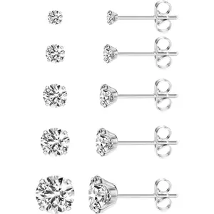 5 Pairs Extra Long Post Earrings 316L Stainless Steel Stud Earrings for Women Hypoallergenic Cubic Zirconia Ear Piercing Studs for Sensitive Ears 3-8mm - Home Improvement