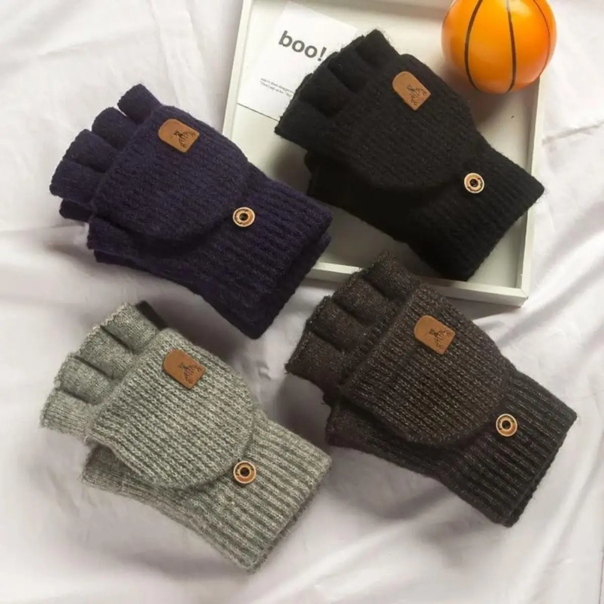 Unisex Seamless Knit Fingerless Gloves, Thick Winter Warm Palm-Covered Half-Finger Gloves with Touchscreen-Safe Tips for Students, Seamless Knit Glove