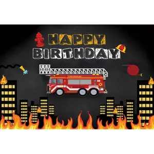 Fireman Firetruck Birthday Backdrop Firefighter Fire Truck Baby Boy Birthday ration Photo Banner Photography Background