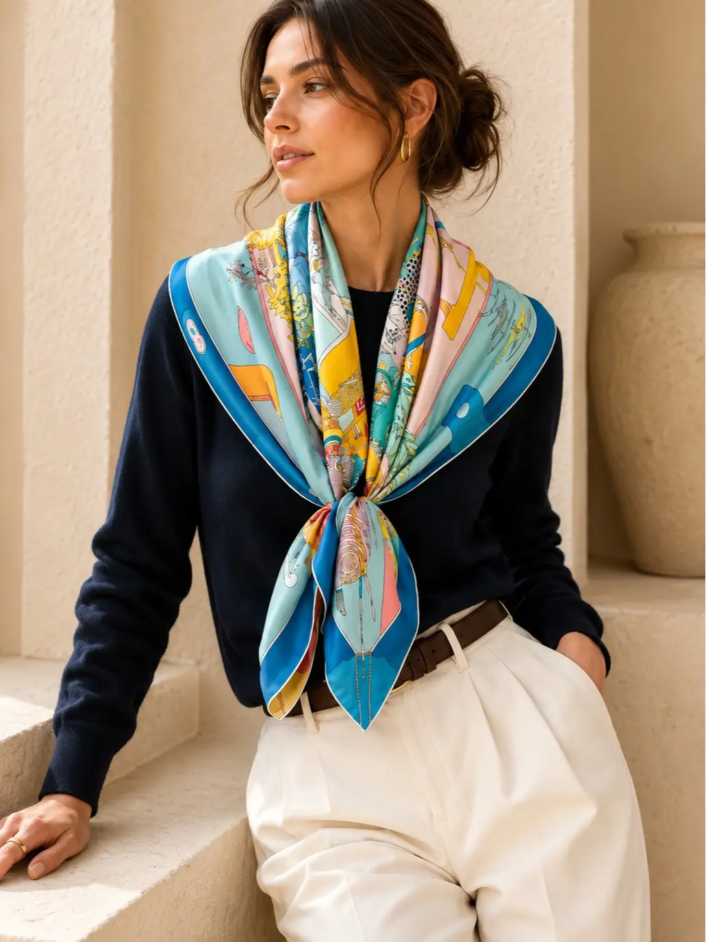 Reversible Satin Scarf – 35x35" Blue & Red Multicolor Chic Wrap – Head, Neck & Waist Accessory