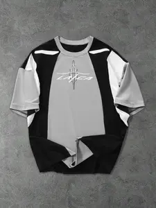 1 Piece Men's Oversized T-Shirt with Contrast Sleeves and "LA/CA" Graphic Print, Streetwear Style for Casual Urban Fashion and Youth