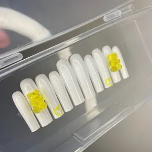 Gel Yellow Gummy Press On Nails High Gloss Long-lasting White French Tip Xxl Design Us Market