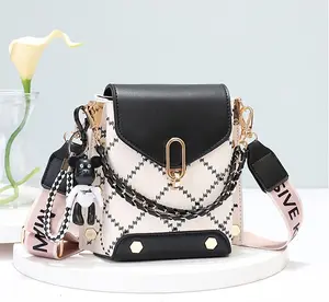 Elegant Mini Plaid Crossbody Bag for Women - Chic Flap Closure with Chain Detail & Adjustable Wide Strap, Lightweight Faux Leather, Small Crossbody Bag