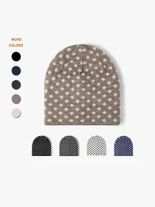 Women's Knitted Hat, Beanie, Korean Polka Dot Style, Warm and Comfortable, Elastic Large Head Circumference, Fall Winter Daily Wear