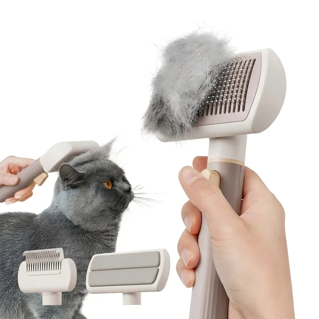 3-in-1 Cat Brush for Shedding, Cat Grooming Brush with 3 Interchangeable Heads for Long or Short Haired Cats, Dematting Comb, Massage Brush and Pet Hair Remover for Kittens, Rabbits and Furniture