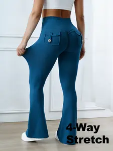 Yoga High Waist Tummy Control Flare Leggings Flare Leggings with Pockets for Women Scrunch Butt Lifting Gym Yoga Pants Casual Comfy Breathable Skinny Pants for Yoga Gym Workout Running, Ladies Sportswear for All Seasons Stylish Activewear leggings