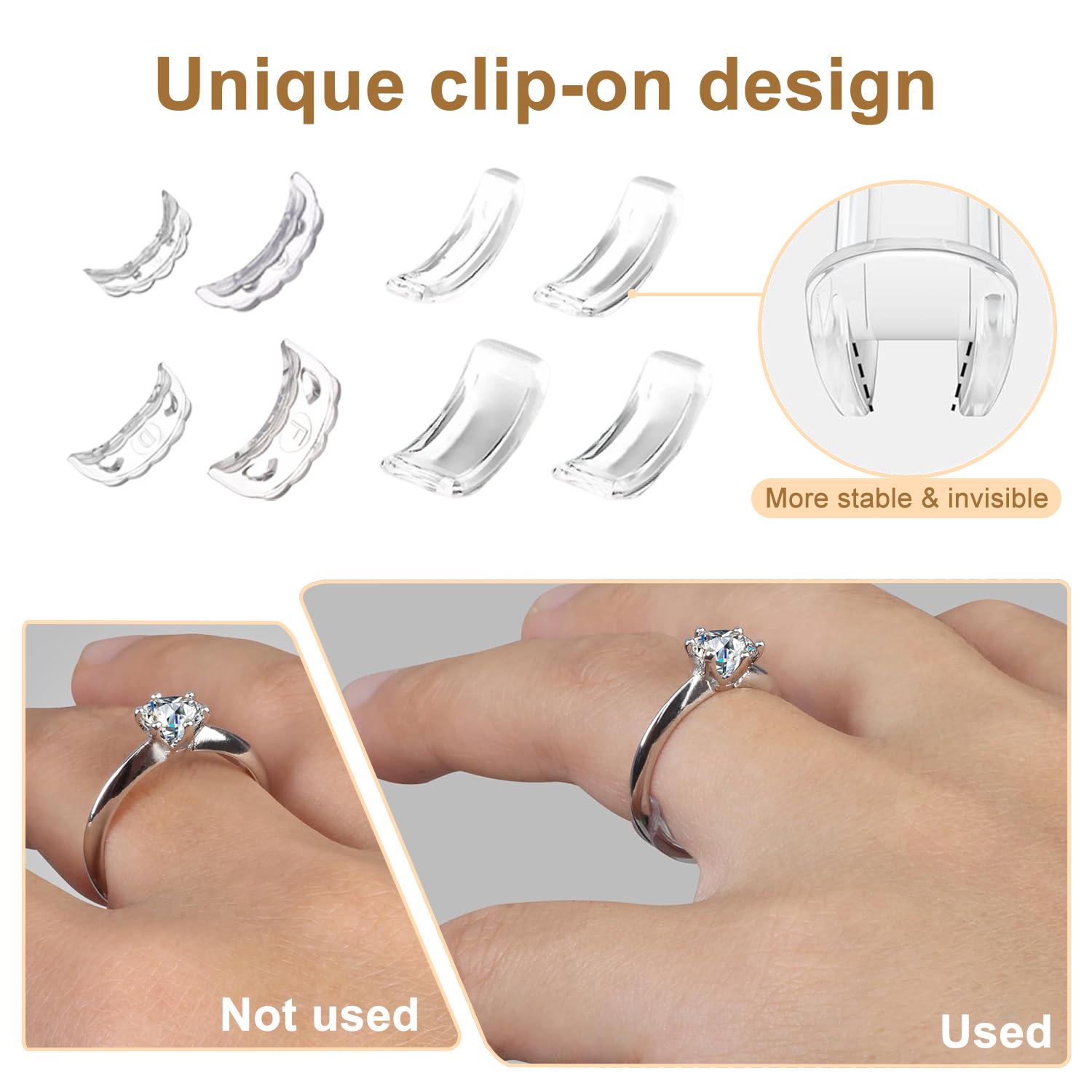Ring Sizers for Loose Rings – Clip Ring Adjusters in 8 Sizes, Fits Bands Width to 1-8mm, Ring Resizer with Measuring Tool, Invisible Ring Guards for Women & Men