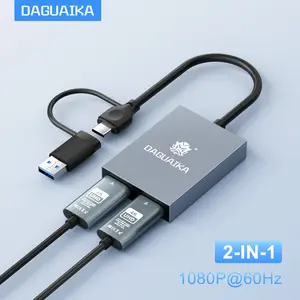 Daguaika USB-C to Dual HDTV Adapter USB Type-C Multi-Monitor MST Hub 1080p 60Hz HDTV Laptop Display Extender Splitter Extra-Long Cable Windows Only