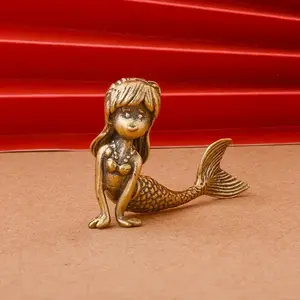 Vintage Brass Mermaid Statue, Handcrafted Figurine, Collectible Decorative Craft for Living Room, Bookshelf, Wine Cabinet, TV Stand, Holiday Home Decoration, Craftsmanship