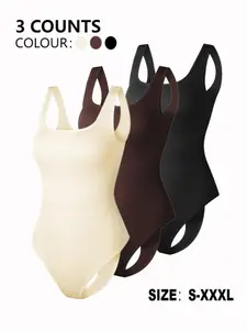 Women's Solid Backless Ribbed Shapewear Bodysuit, Breathable Comfortable Hook & Eye Closure Crotch Shaper, Tummy Control Butt Lifter, Ladies Shapewear for Daily Wear, Invisible Bodysuits