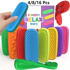 4Pcs/8Pcs/16Pcs Silicone Sensory Stones Fidget Toys, Upgraded Edition with Suction Base, Elastic Silicone Textured Stones for Stress Relief, Vibrant and Cool Toys for Student Classroom Rewards