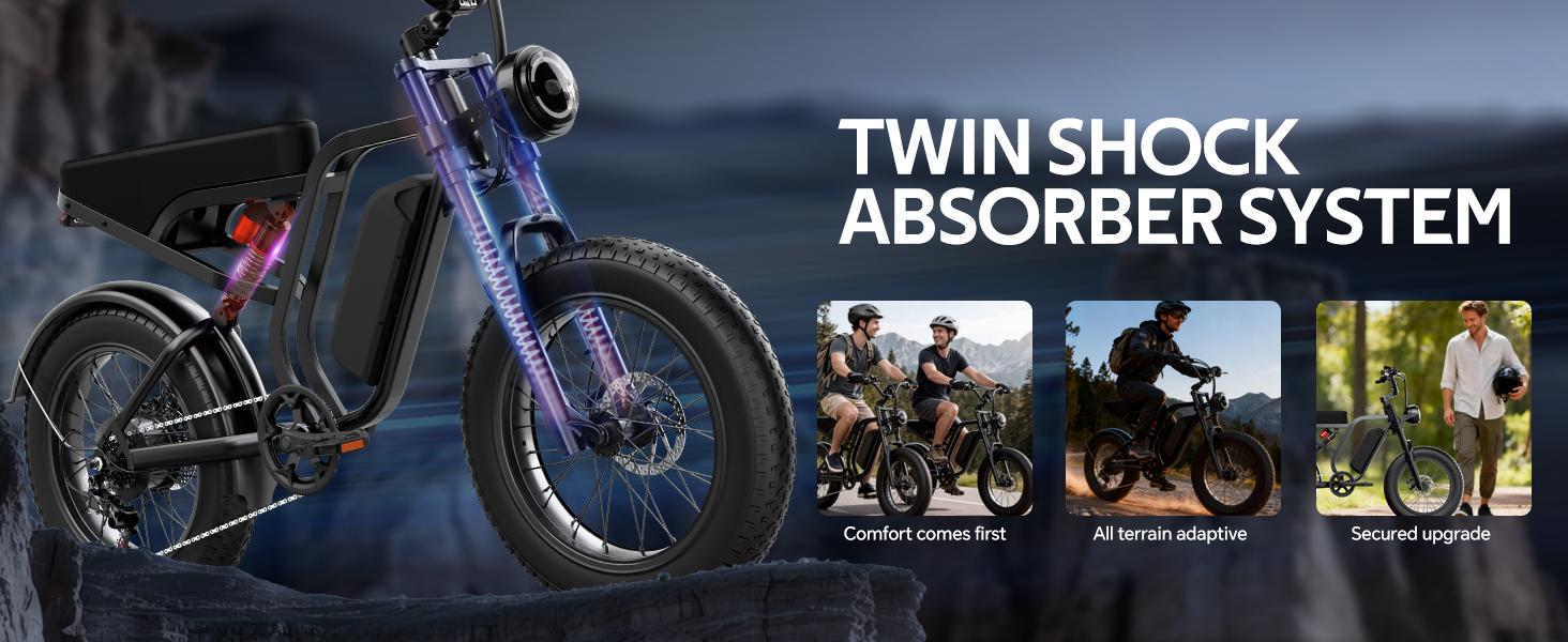 【HiEHA】2026 All-Terrain Electric Bike – 1500W, 48V 15.6Ah Removable Battery,34MPH, 25–31 Mile Range, Fat Tires, Dual Suspension, Wide Tires, Color Display, Turn Signals & Brake Light