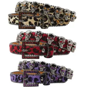 Original full skeleton design pattern women's belt with diamond inlay, high-end stitching buckle, hip-hop decoration, punk style,y2k style
