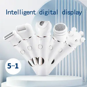 5-in-1 Rose Golden Women'S Electric Shaver  Razors Set  with LED Display,for Full Body Hair Removal, Includes Trimmer, Exfoliating Brush & Massage Roller - Ideal Gift for Women, Hair Removal Solution|Modern Aesthetic|Durable Battery,