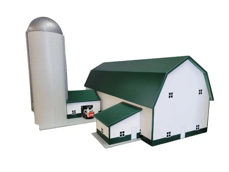 Dairy Barn w/ Milk House & 2 Silo Room Forest Green / White 1:64 Scale Model – DSCB