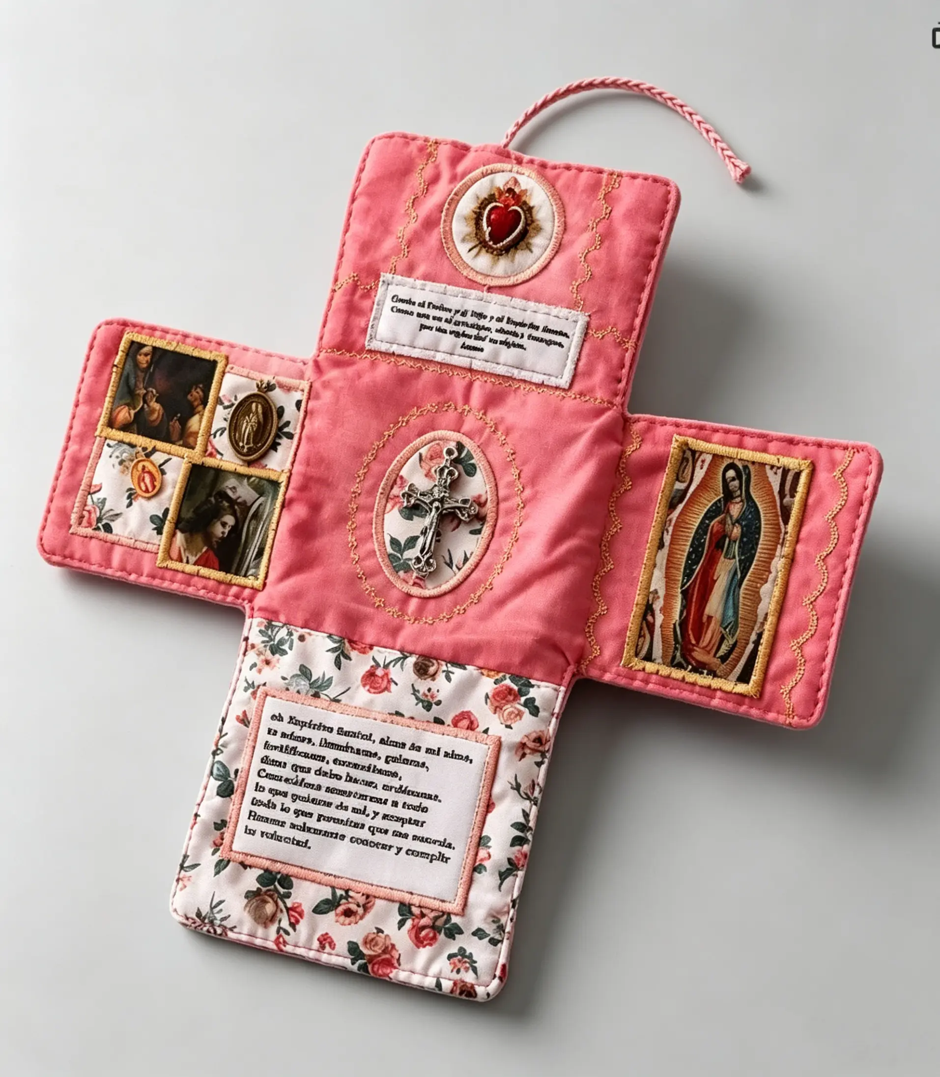 Handmade Catholic Foldable Compact Pocket Prayer Kit - Decorative Folding Prayer Shrine with Cross, Sacred Heart, Virgin Mary - Religious Home Decor Ornaments for Living Room Supplies