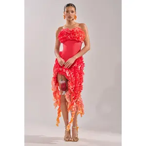 CITY LIGHTS RUFFLE MAXI DRESS IN RED OMBRE