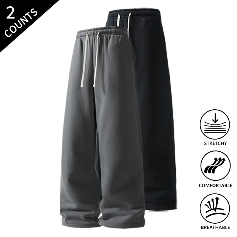 2-Pack Men’s Lounge Sweatpants, Elastic Waist Comfortable Pants for Home & Casual Outings