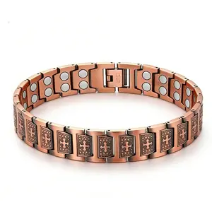 September Easter 99.9% pure copper men’s magnetic bracelet: 3500 Gauss cross magnets, adjustable (with adjuster), hypoallergenic. Wellness-focused magnetic therapy jewelry—ideal for self-use, gifting to loved ones or dad Christmas Gift.
