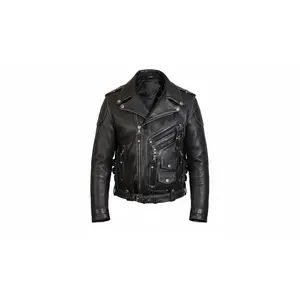 Men’s Genuine Black Leather Biker Jacket Heavy Duty Motorcycle Racing Coat