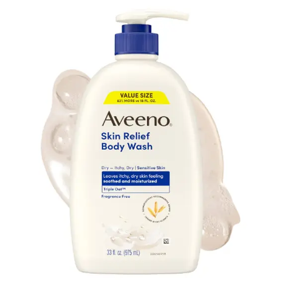 Aveeno Skin Relief Body Wash with Triple Oat Complex, Fragrance-Free, Gentle Daily Body Wash for Sensitive Skin Leaves Itchy, Dry Skin Feeling Soothed & Moisturized, Value Size 33 Fl Oz