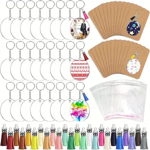 Blank Acrylic Keychain Set, 144pcs/set Transparent Circular Acrylic DIY Handicraft Production, Decorative for Home, Gift, Cute Minimalist Design Keychain