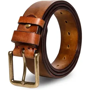 Thicken Full Grain Leather Mens Belt Heavy Duty Work Belt High Hardness Buckle Packed In Gift Box