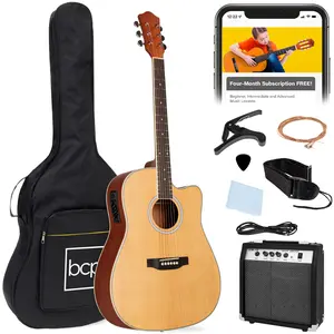 Best Choice Products Beginner Acoustic Electric Guitar Starter Set 41in w/ All Wood Cutaway Design, Case