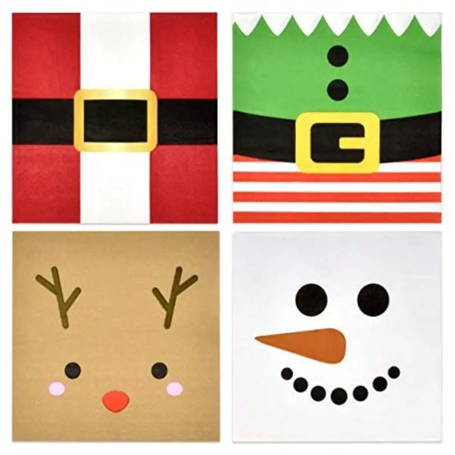 120-Piece Thick Multicolor Synthetic Christmas Character Disposable Paper Napkin Set (5*5 inch) - Cute Xmas Adults' Snowman Reindeer Elf Santa Belt Napkins for Anniversary, Buffet Cocktail Beverage Dessert Use