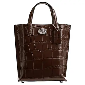 COACH Willow 16 Logo Toggle Closure Leather Tote Bag for Women, Small Size, Maple Color