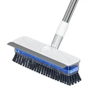 Heavy Duty Liquid Dispensing Floor Scrub Brush with Long Handle, Press-to-Release Soap, Hard Bristles & Built-in Tank for Bathroom, Kitchen Floors Extendable Pink Broom and Dustpan Set