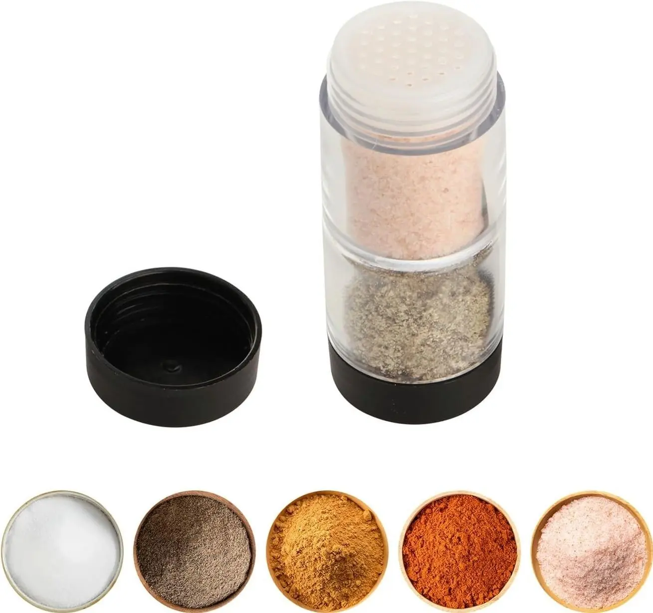 Salt and Pepper Shakers Moisture Proof Set, 2-in-1 Portable Spice Shaker with Airtight Lid, Perfect for Camping Kitchen, Travel
