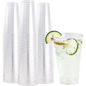 100 Pack 16 oz Clear Plastic Cups, Disposable Cups Large  Plastic Tumblers, Heavy-duty Clear Hard Cups 16 Ounce for Wedding Party, Thanksgiving, Halloween, Christmas