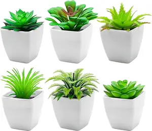 Artificial Succulents Plants 6pcs Indoor Decor in Pots Fake Succulent Plant Faux Small Greenery Modern Ornament for Desk Home Bedroom Windowsill