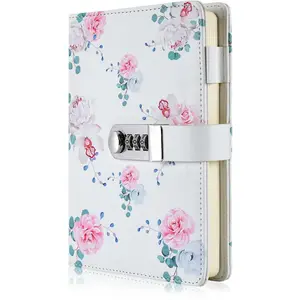 A5 Creative Password Lock Diary, PU Leather Journal with Combination Lock Password Notebook Locking Personal Diary (Style 2)