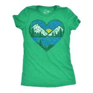 Womens Funny T Shirts Nature Heart Sarcastic Wilderness Graphic Novelty Tee For Ladies Funny Womens T Shirts Cute Vintage Fashion Casual Ladies T-Shirt Gift Funny Camping Top Women's Novelty Tees Green -