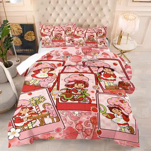 Strawberry Girl Printed Pattern Quilt, includes 1 blanket and 1 or 2 pillowcases without a core, suitable for home or dormitory decoration, very suitable for Christmas gifts