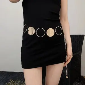 1pcs Western Metal Belt, Shimmering Circular Chain Belt, Adjustable Chain Belt, Perfect for Parties and Everyday Styling