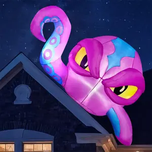 4ft Tall Halloween Inflatable Purple Octopus Head, Tentacles Extend Out of Window, Built-in LED Lights, Suitable for Window Decoration, Outdoor Yard Garden Lawn Party Decoration bats decor Witch Cauldron with Aromatherapy Santa Claus Tree Costume spider