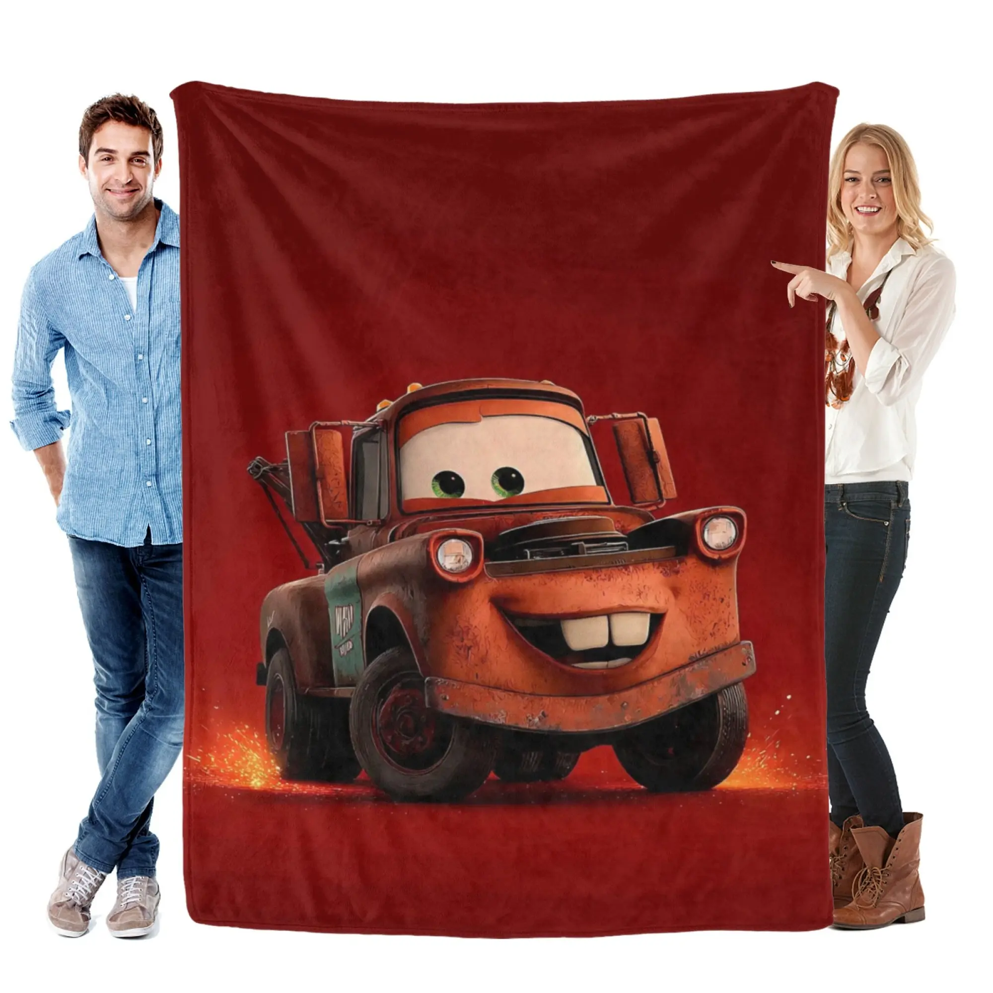 [SummerVibes] DISNEY CLASSIC Cars Mater Flannel Blanket, Soft Cozy Red Throw for Home, Bedroom Decor & Couch