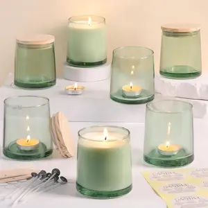 12 Pack Green Candle Jars for Making Candles- 9 OZ Empty Glass Candle Making Jars with Making Kits, Candle Making Supplies Candle Containers for Home DIY & GIFS
