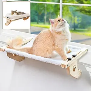 24.4'' Extra Large Cat Window Perch with Reinforced Wood & Metal Frame - Adjustable Cat Hammock for Windowsill, Bedside, Cabinet (Supports Up to 50lbs, Easy Installation No Drilling)