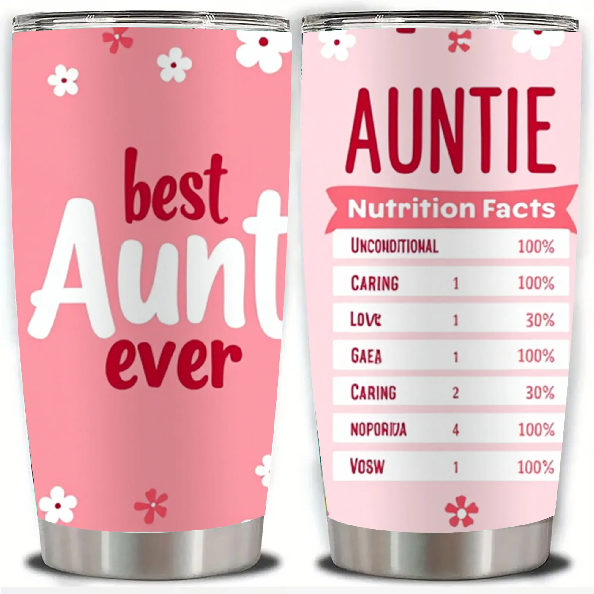 20oz Best Aunt Ever Floral Art Stainless Steel Tumbler, Double Wall Vacuum Insulated Travel Mug, Spill Proof Lid and Straw, Perfect Gift for Auntie, Ideal for Christmas, Thanksgiving, Valentine's, Mother's, Father's Day, Gift for Birthday, Coffee Cup