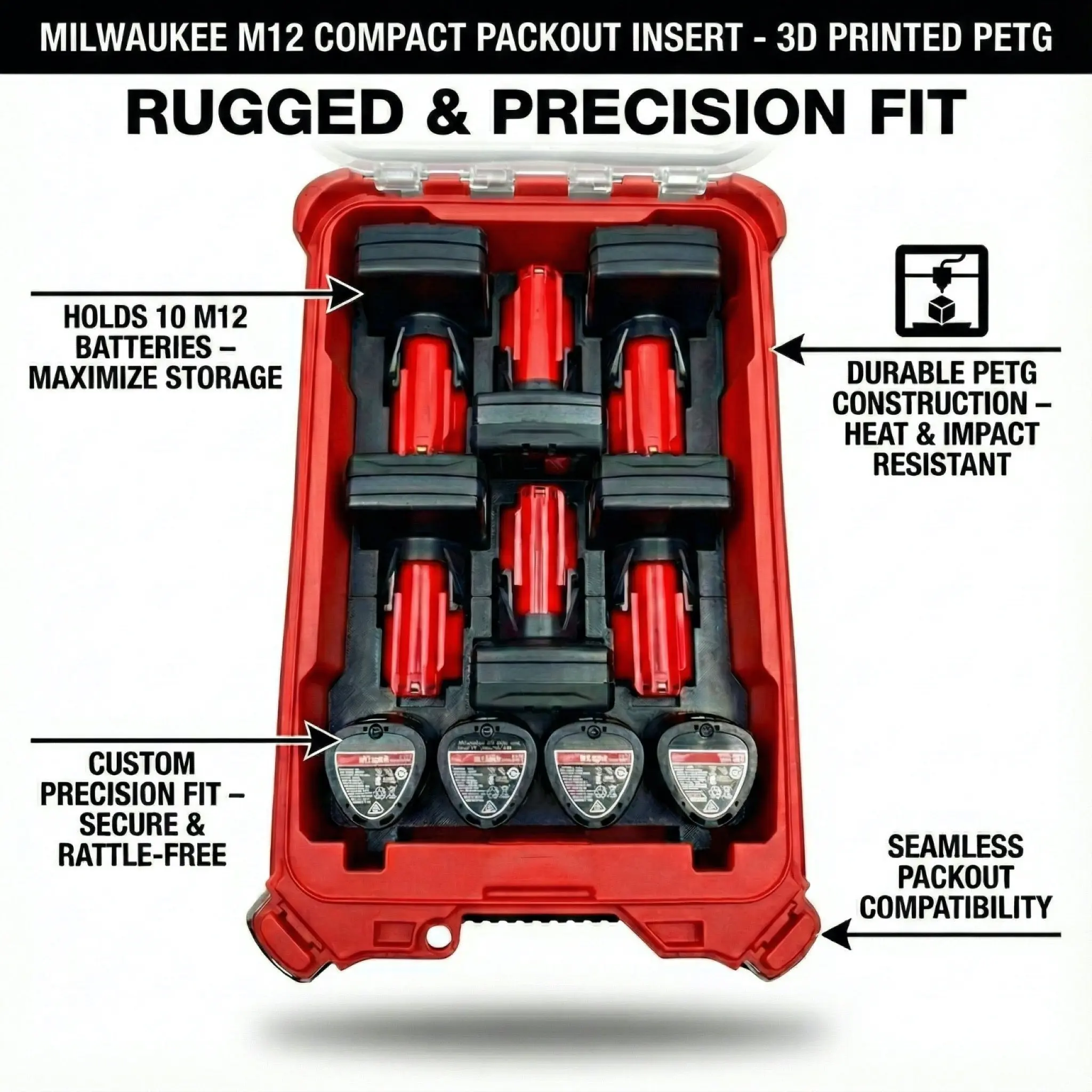 Compact Packout Organizer Insert for Milwaukee M12 Batteries