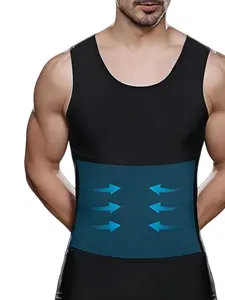 1 Count Men's Tummy Control Chest Support Body Shaper Vest, Solid Color Waist Compression Tank, Thermal Compression Base Layer Athletic Undershirt, Seamless Stretch Breathable Workout Top, Ideal for Gym Fitness & Daily Layering