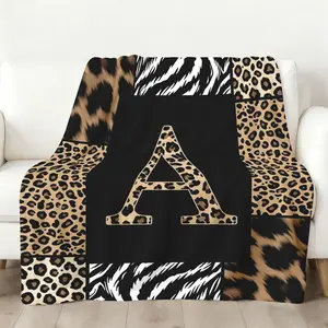 Animal Print Letter A Large Print Throw Blanket, Leopard-Zebra Flannel Blanket, Soft Cozy Warm Personalized Monogram Throw, Gift for Her, Trendy Bedroom Couch Decor, Large Print Throws holiday