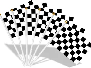 AhfuLife Checkered Stick Flags 21 x 14cm for Racing Car Decorations, 15Pcs Black and White Stick Flags Double Side with 30cm White Pole for Racing Party Car Garden Street Decorations