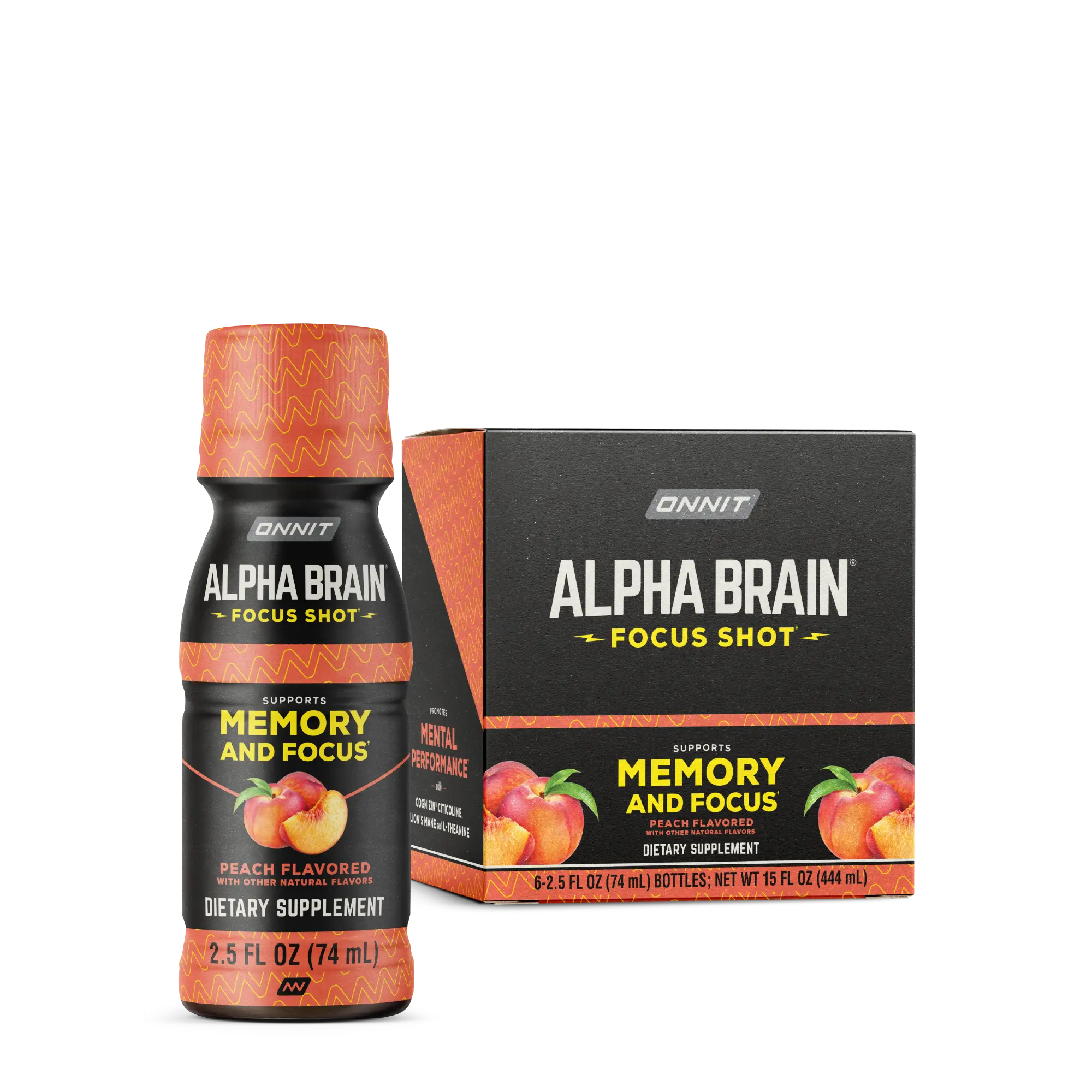 Alpha BRAIN® Focus Shot - Peach (2.5 fl oz, 6 ct)